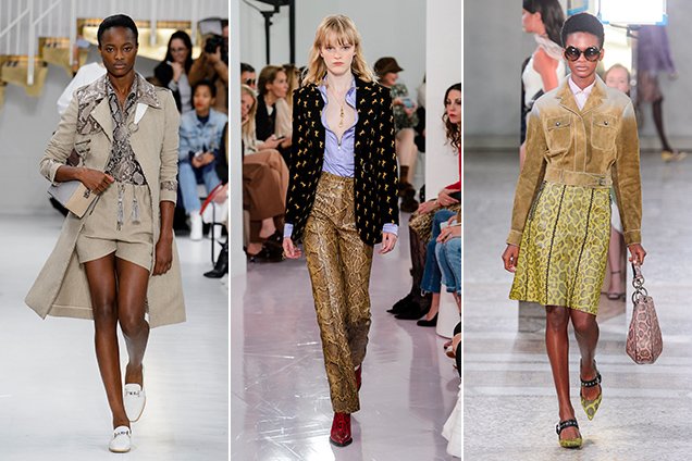 Snakeskin print on the Spring 2018 runways Tod's Spring 2018, Chloé Spring 2018, Bottega Veneta Spring 2018