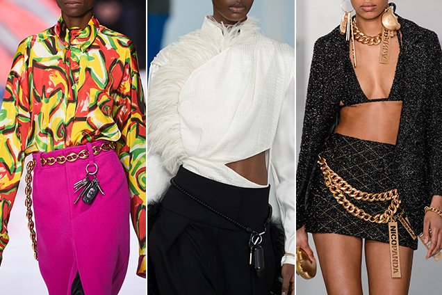 Chain belts at Balenciaga Fall 2018, Preen by Thornton Bregazzi Fall 2018 and Nicopanda Fall 2018.