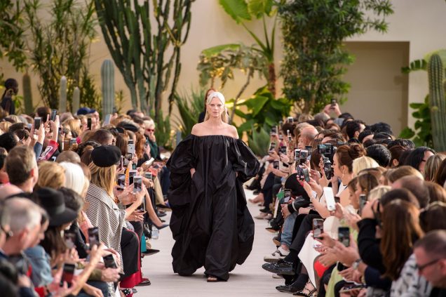 Kristen McMenamy opens Valentino's Spring 2019 show.