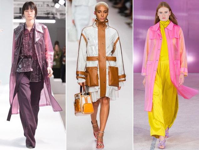 Transparent raincoats proved popular on the Spring 2019 runways.