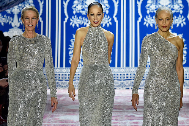 From left: Karen Bjornsen, Pat Cleveland and Alva Chinn close Naeem Khan's Fall 2019 show.