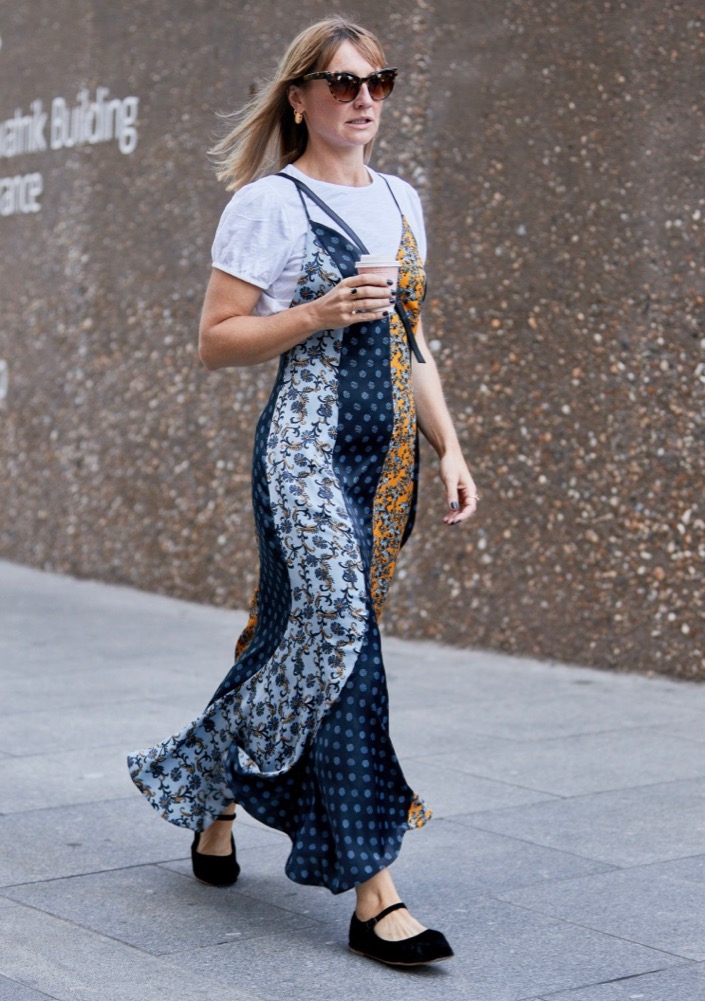 Patchwork Slip Dress Street Style