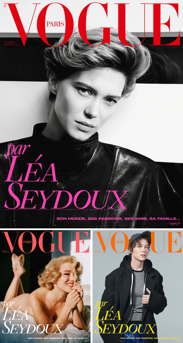 Vogue Paris December 2020/January 2021 : Léa Seydoux by Three Different Photographers