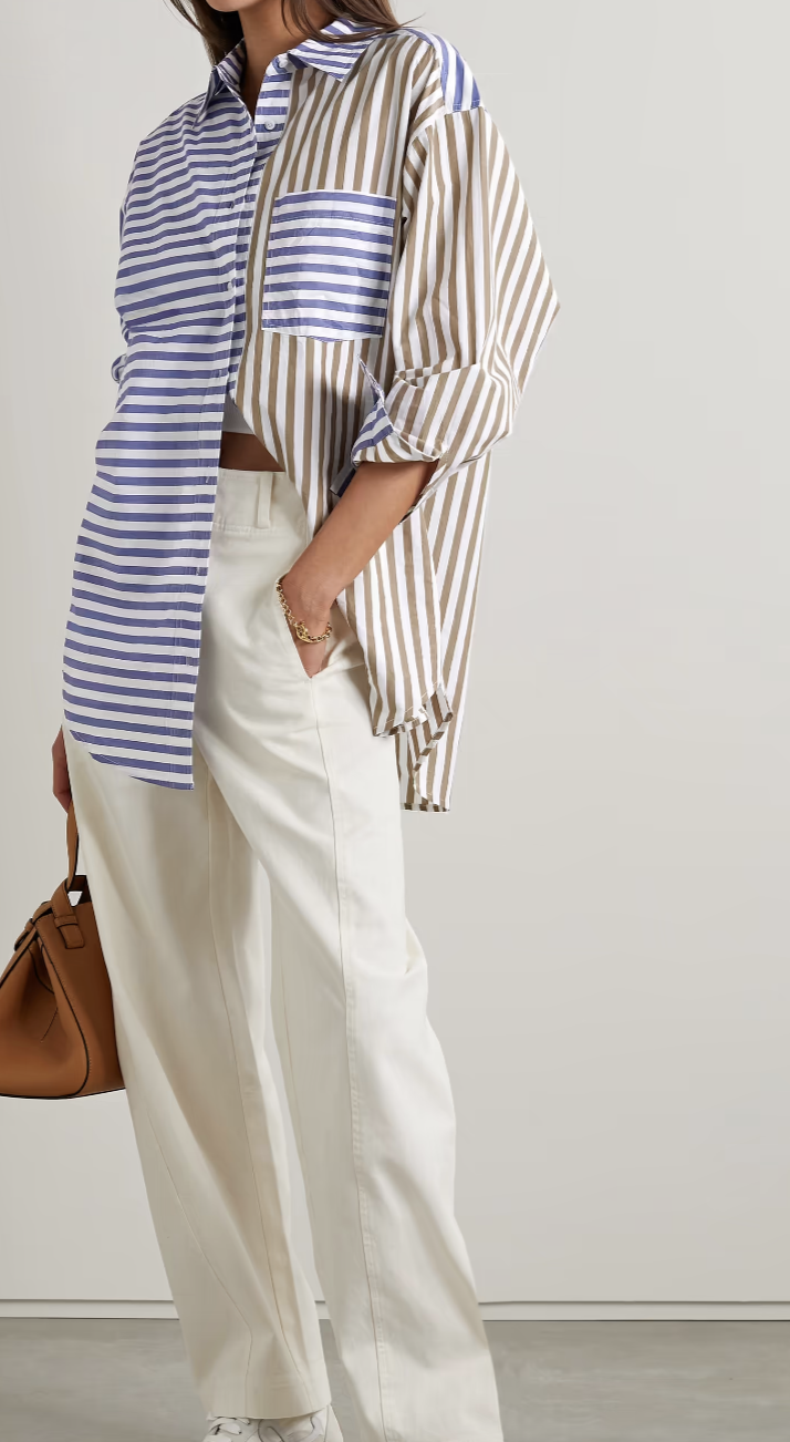 Apiece Apart Blue Oversized Striped Cotton-Voile Shirt 